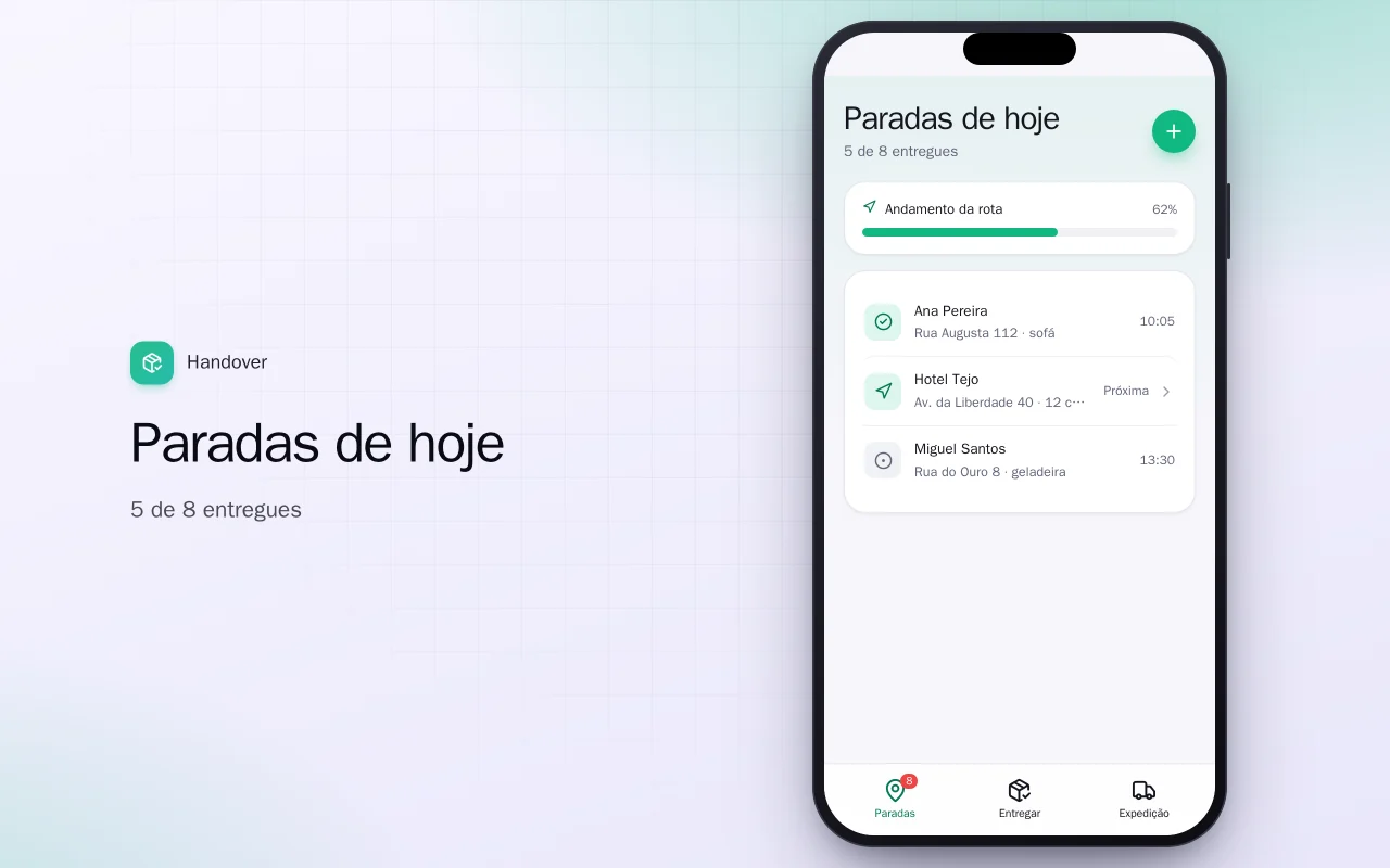 Comprovante de entrega: a tela Paradas de hoje