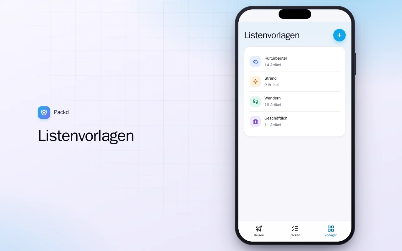 Packlisten-Planer: der Bildschirm „Listenvorlagen“