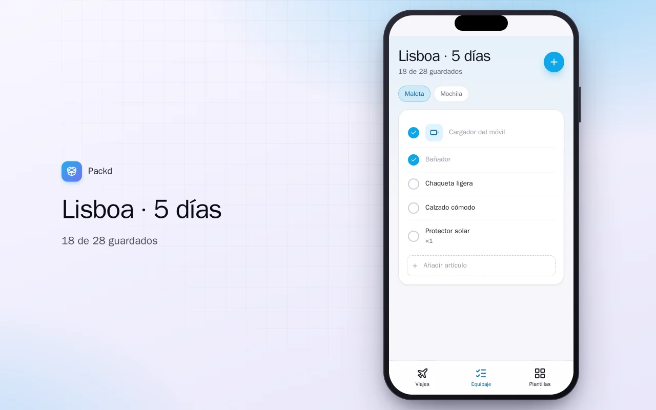 Planificador de equipaje: la pantalla Lisboa · 5 días