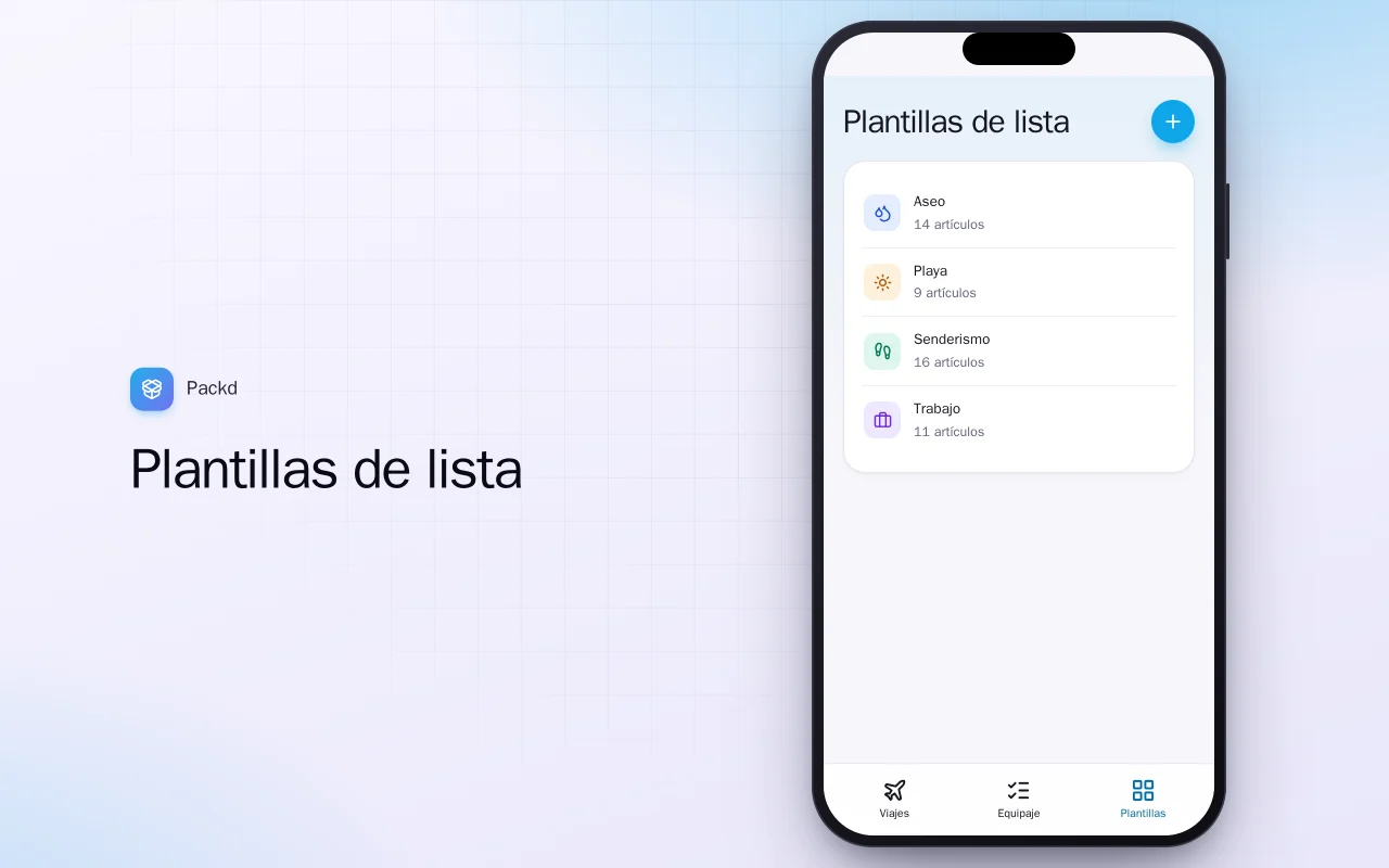 Planificador de equipaje: la pantalla Plantillas de lista