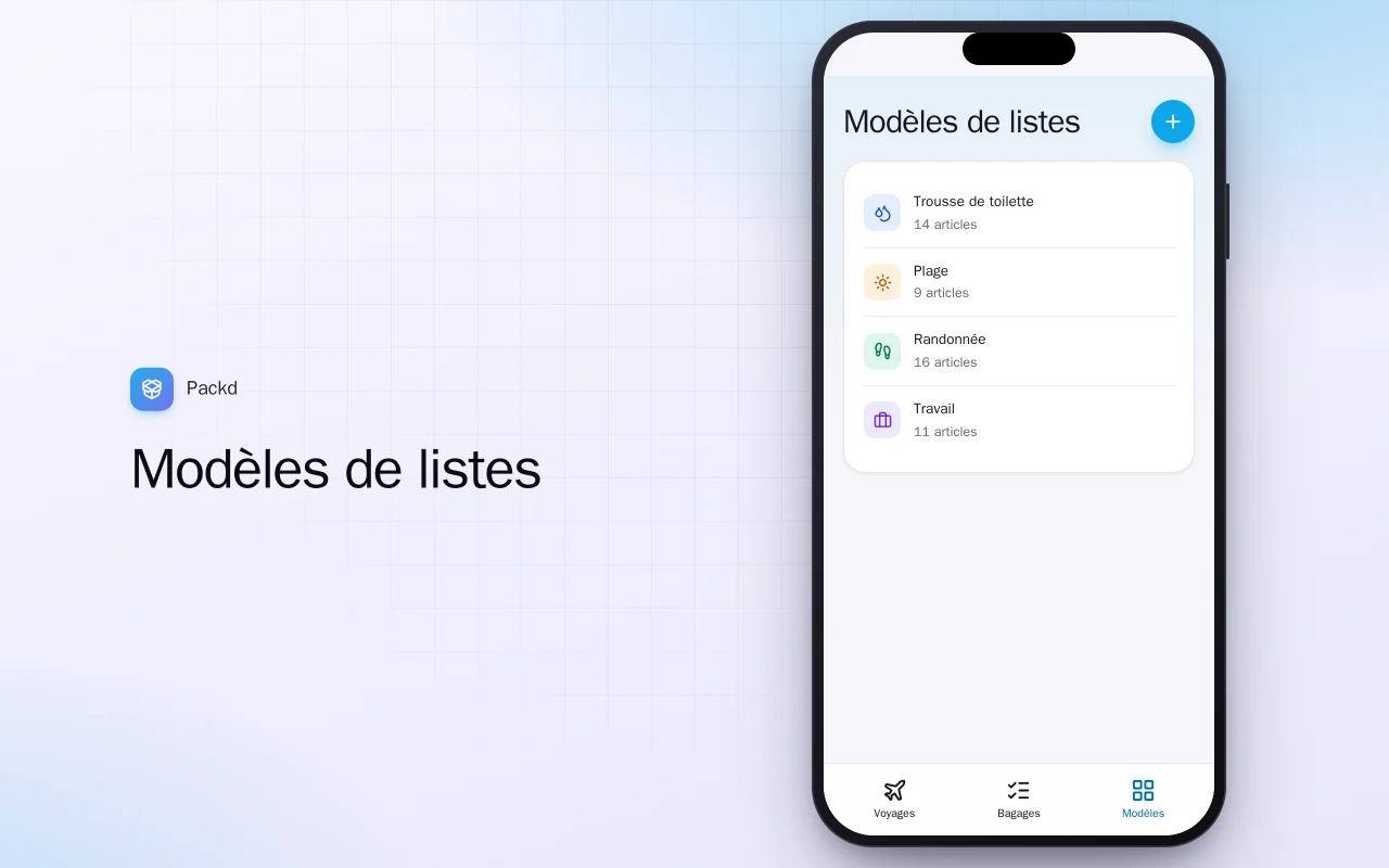 Liste de bagages : l’écran Modèles de listes