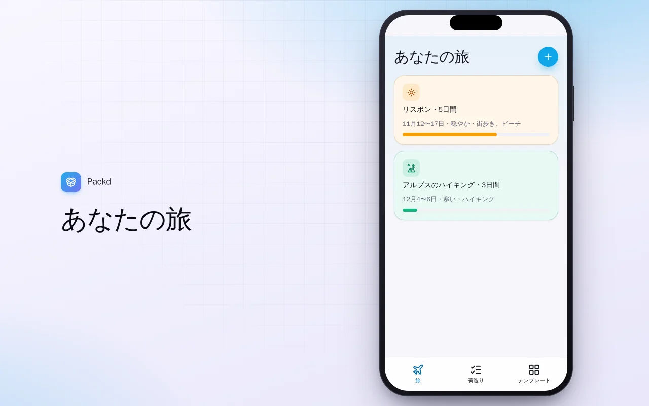 持ち物リストプランナー：あなたの旅画面