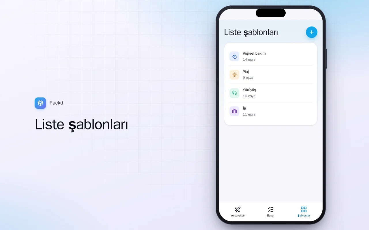 Bavul listesi planlayıcı: Liste şablonları ekranı