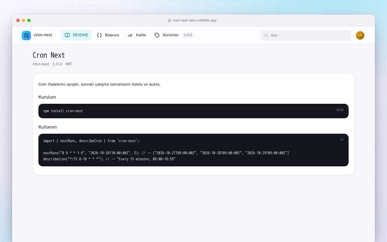 Cron Next (TypeScript): Cron Next ekranı