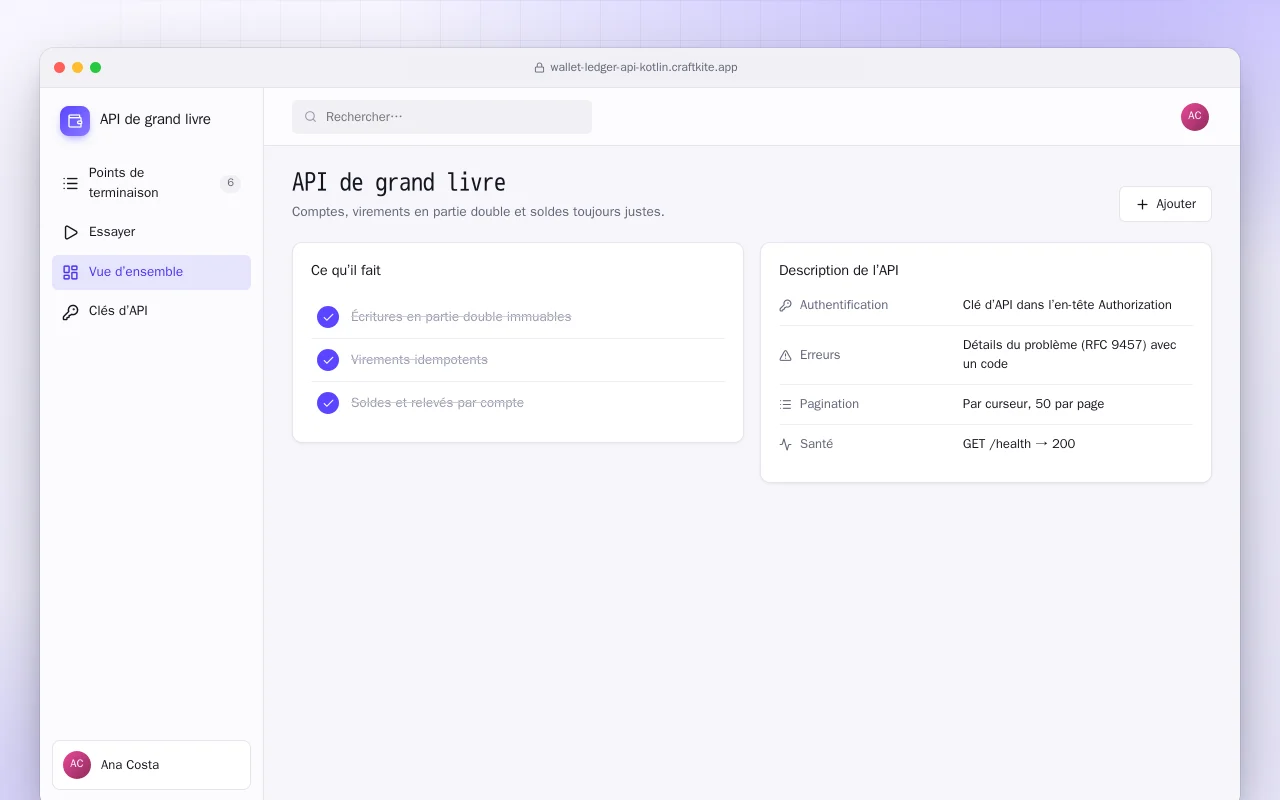 API de grand livre (Kotlin + Spring Boot) : l’écran API de grand livre