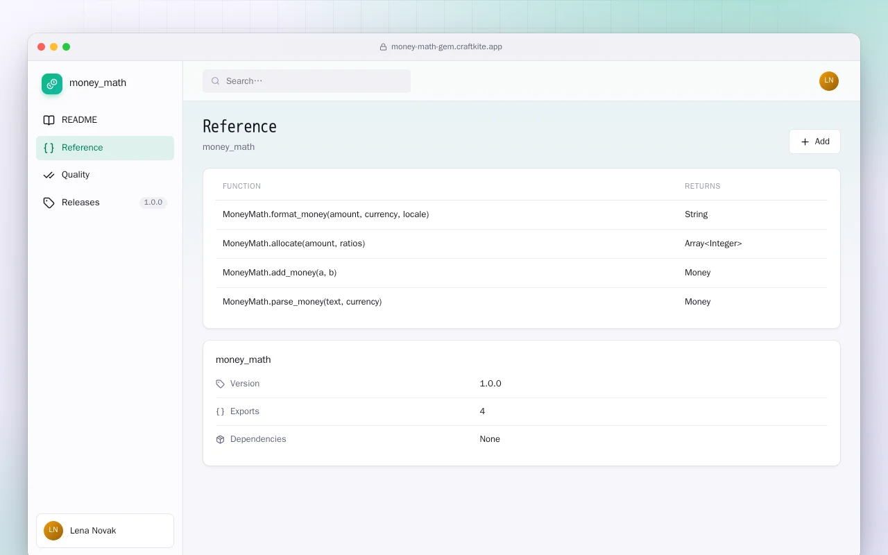 Money Math (Ruby): the Reference screen