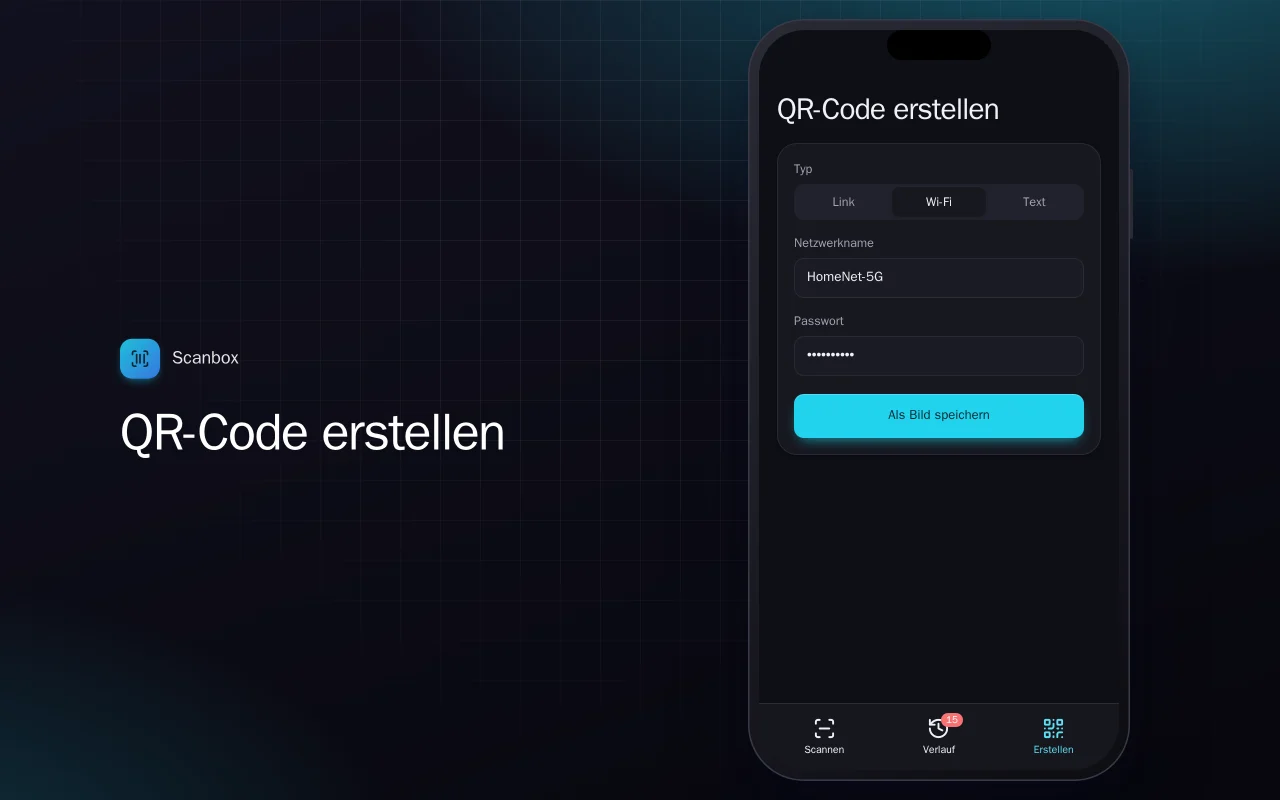 QR- und Barcode-Scanner: der Bildschirm „QR-Code erstellen“