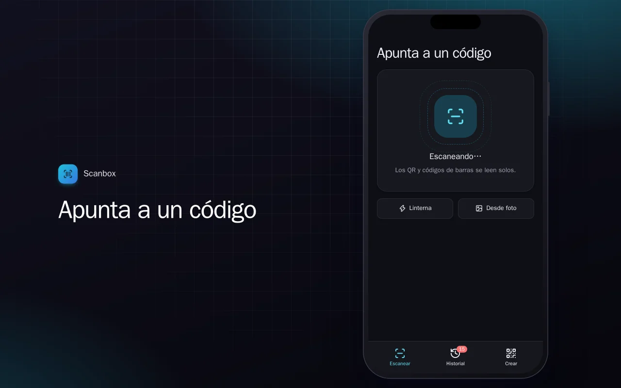 Lector de QR y códigos de barras: la pantalla Apunta a un código