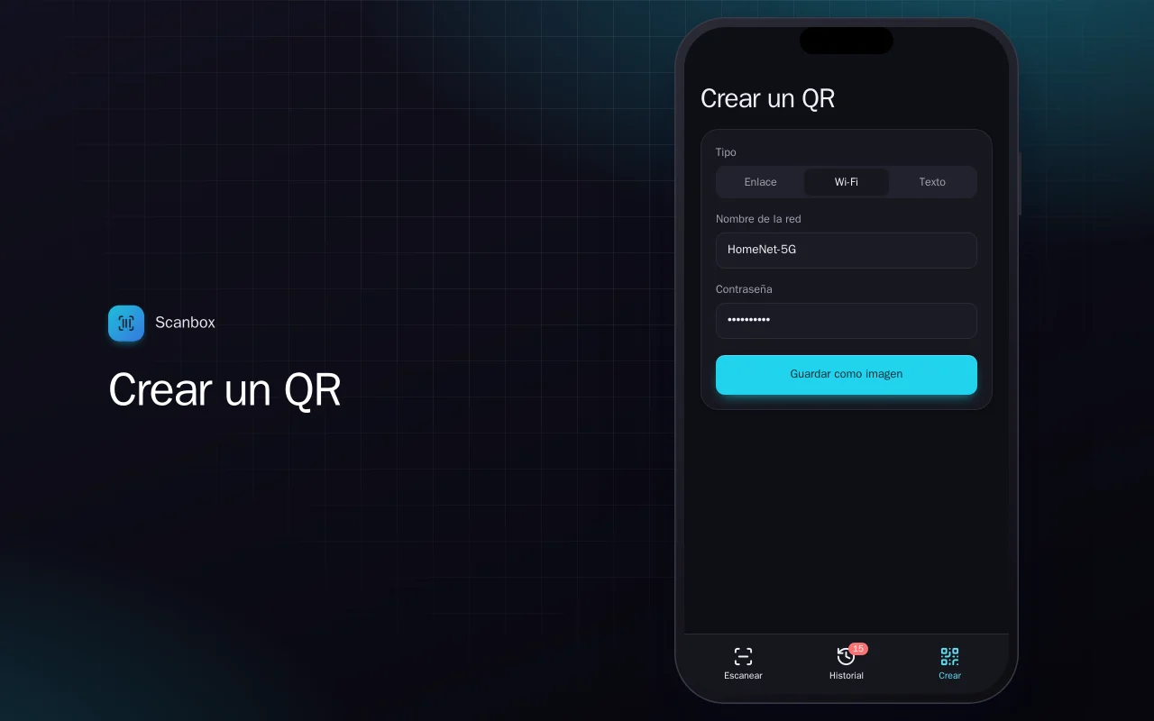 Lector de QR y códigos de barras: la pantalla Crear un QR
