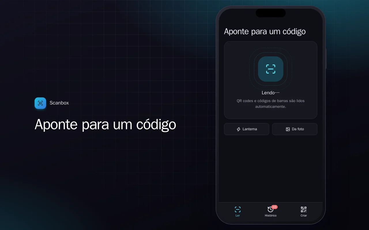 Leitor de QR e código de barras: a tela Aponte para um código