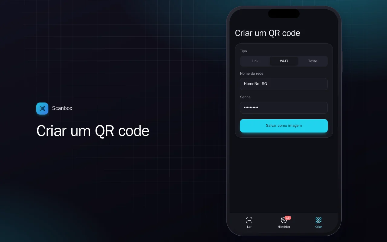 Leitor de QR e código de barras: a tela Criar um QR code