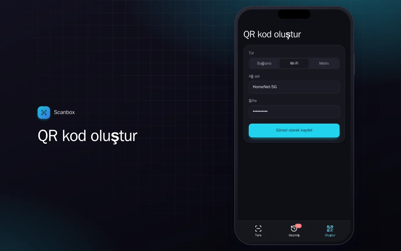 QR ve barkod okuyucu: QR kod oluştur ekranı