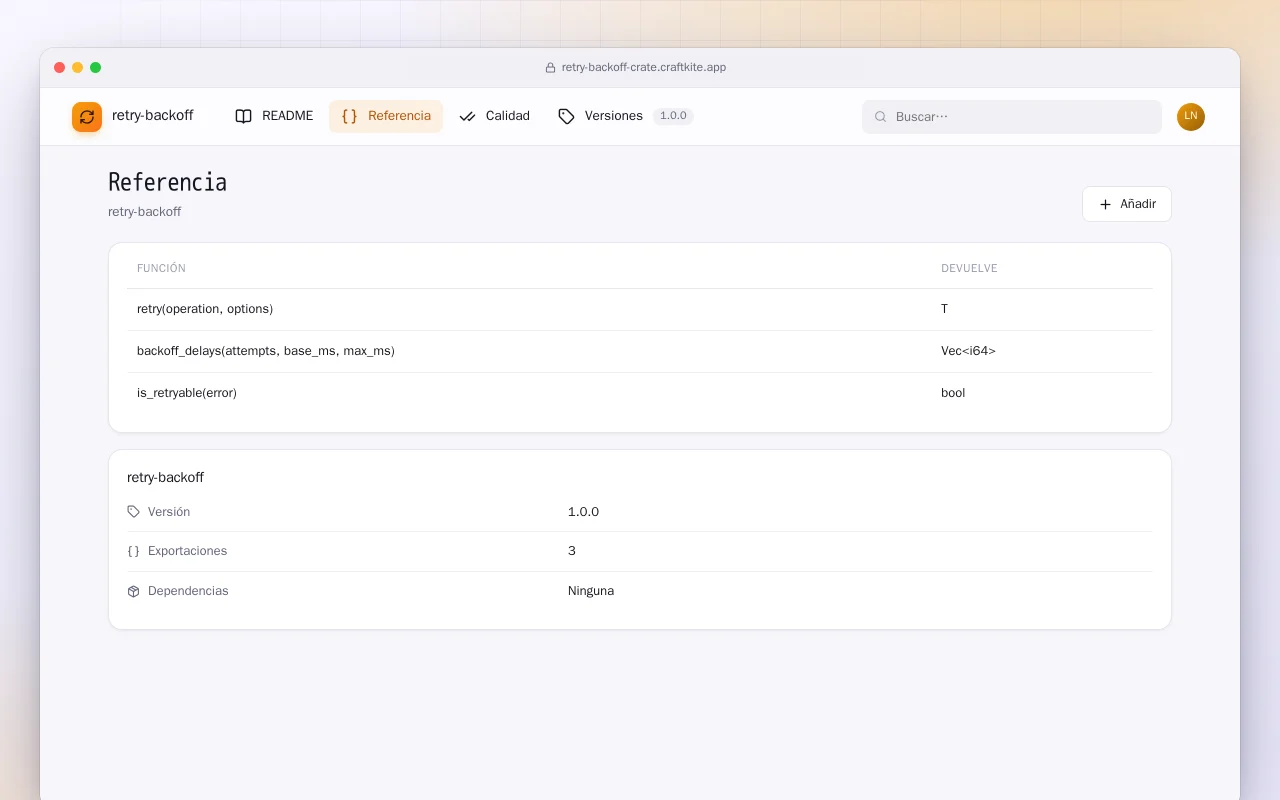 Retry Backoff (Rust): la pantalla Referencia