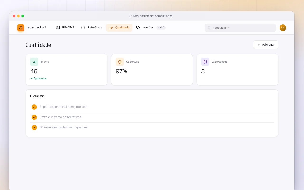 Retry Backoff (Rust): a tela Qualidade