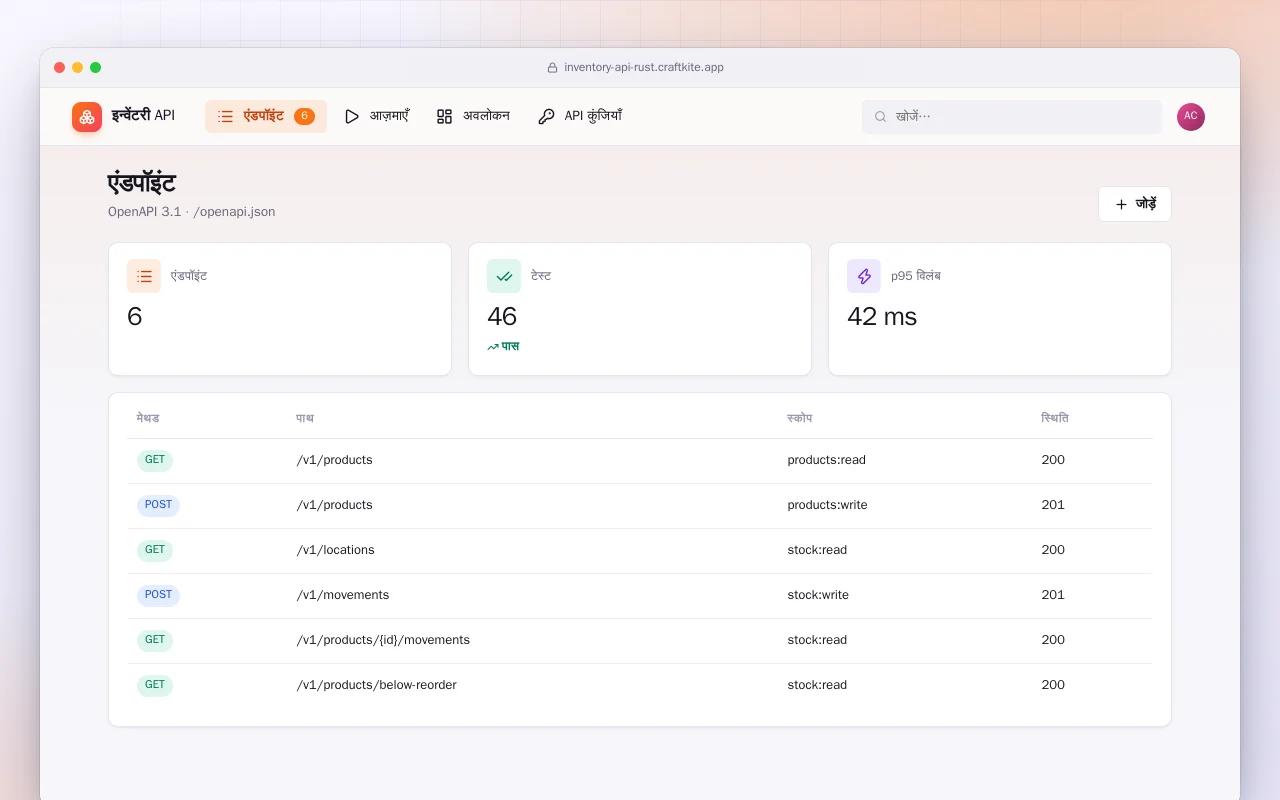इन्वेंटरी API (Rust): एंडपॉइंट स्क्रीन
