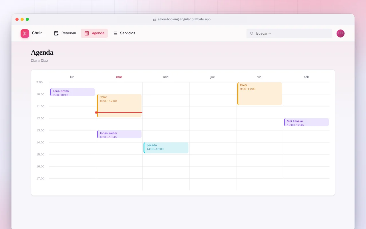 Reservas de peluquería (Angular): la pantalla Agenda