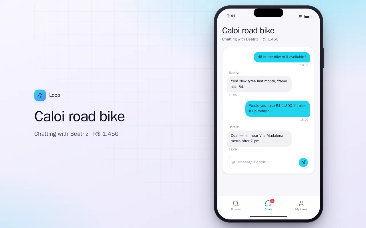 Second-hand marketplace: the Caloi road bike screen