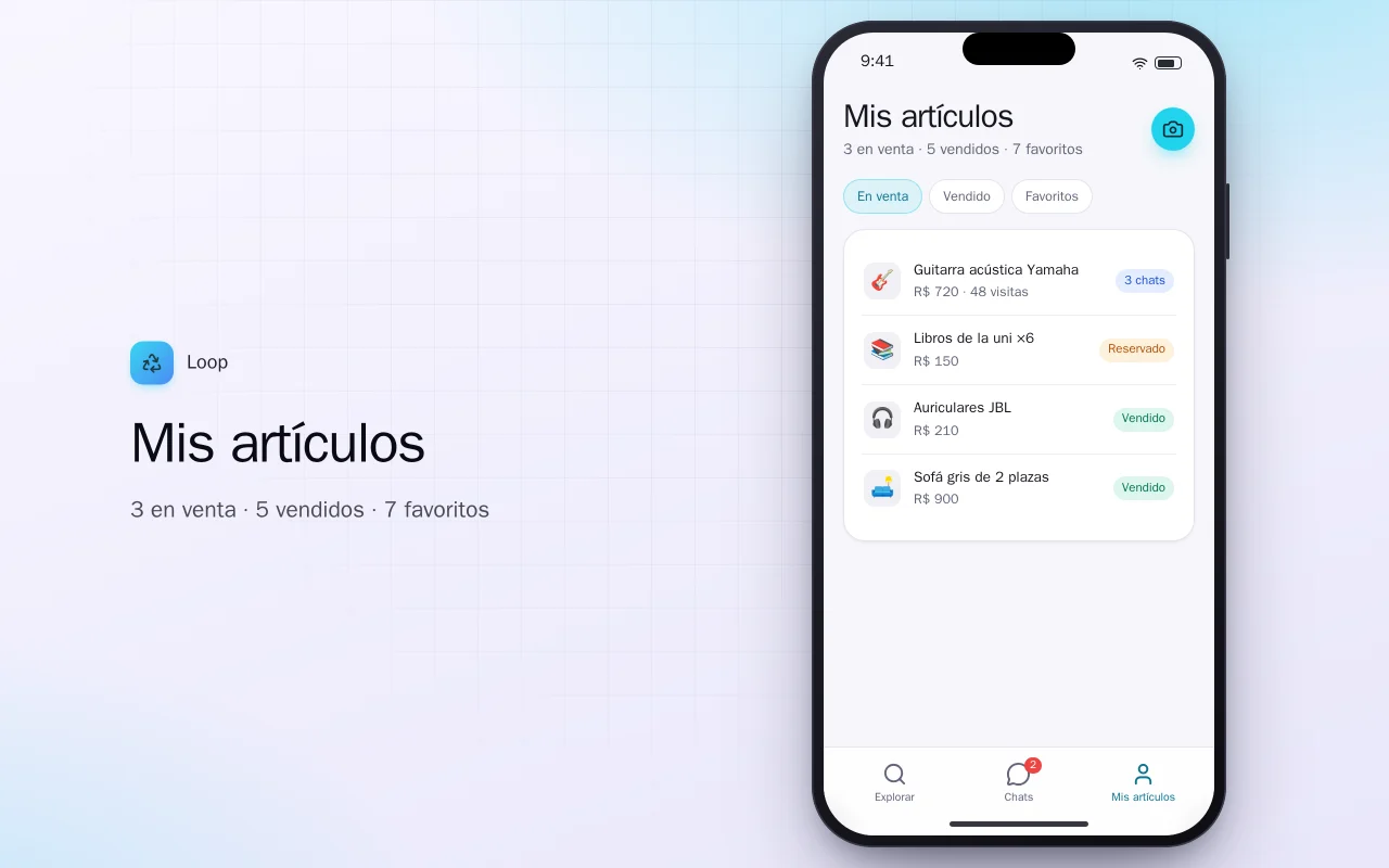 Mercado de segunda mano: la pantalla Mis artículos