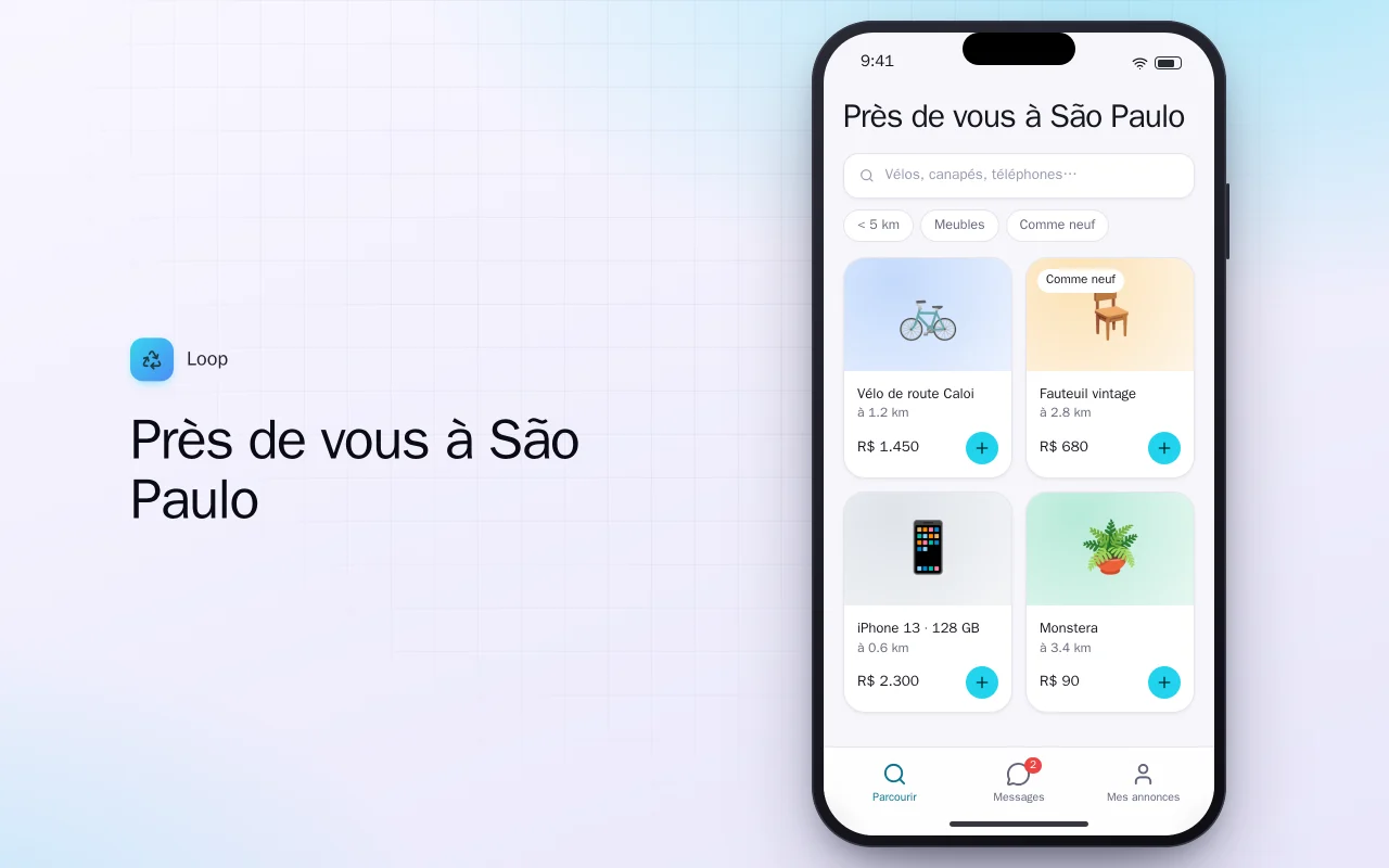 Marketplace de seconde main : l’écran Près de vous à São Paulo
