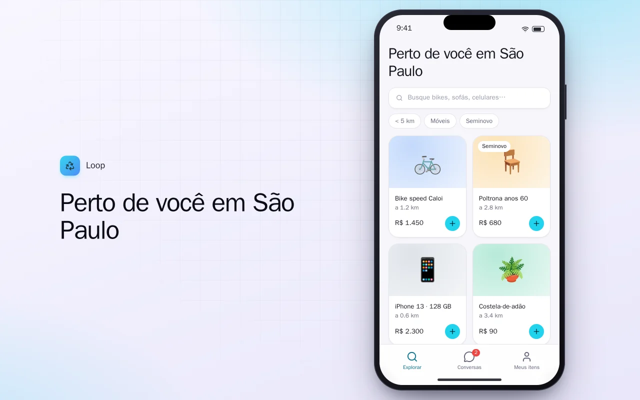 Marketplace de usados: a tela Perto de você em São Paulo