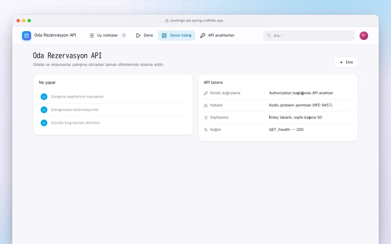 Oda Rezervasyon API (Spring Boot): Oda Rezervasyon API ekranı
