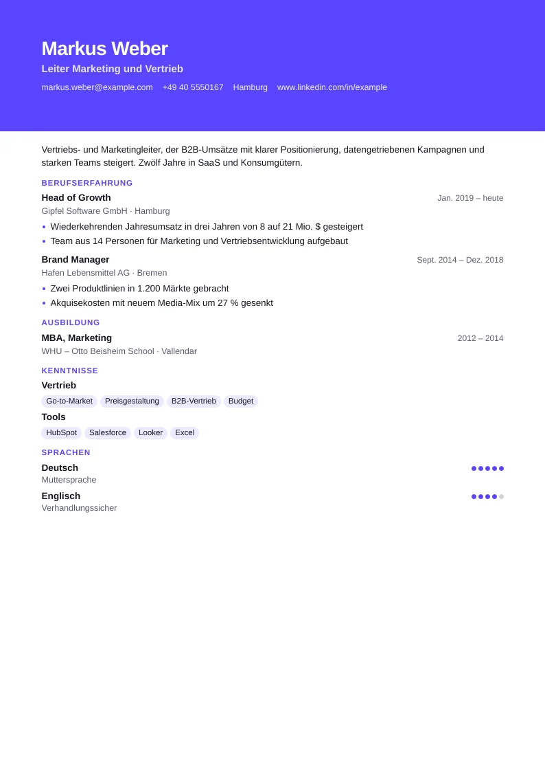 Screenshot von Marketing