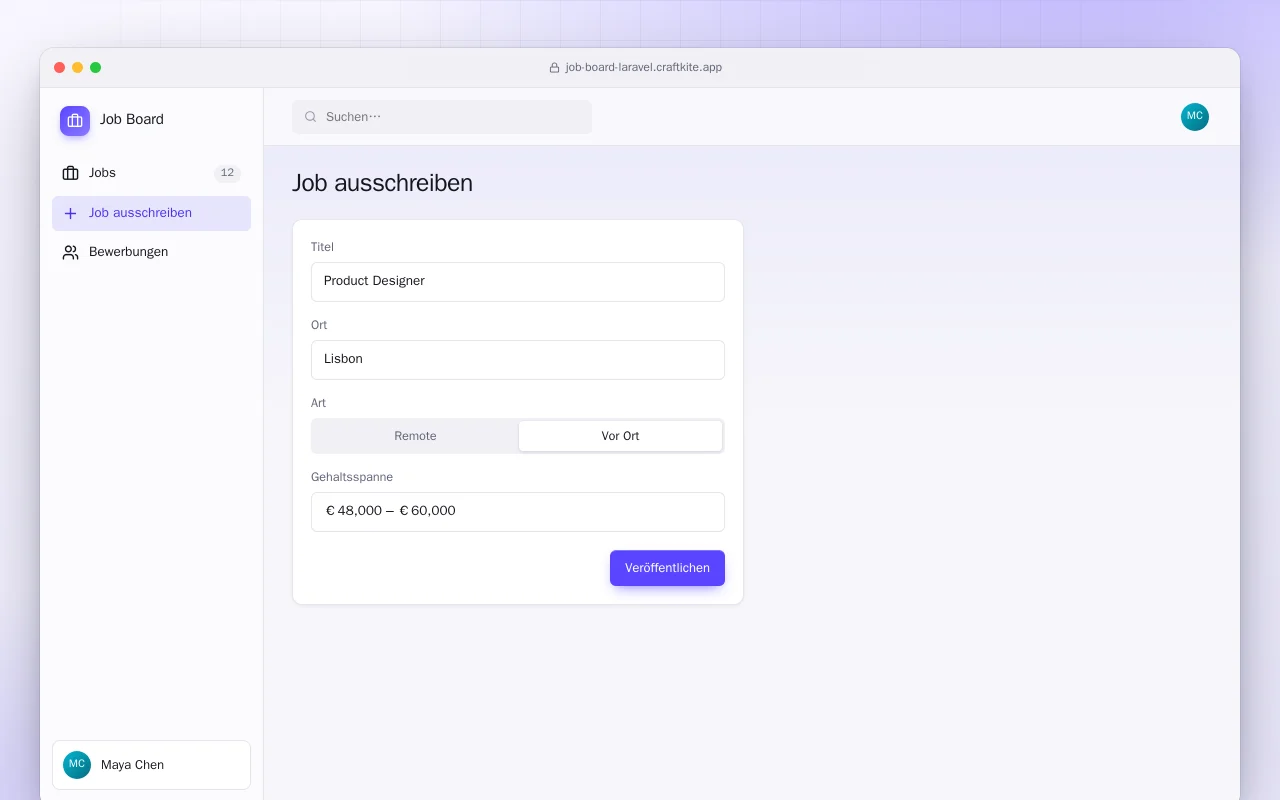Jobbörse (Laravel): der Bildschirm „Job ausschreiben“