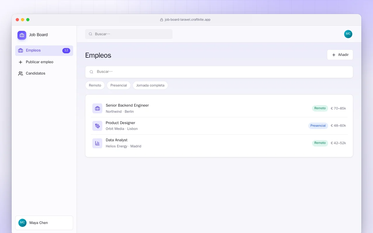 Bolsa de empleo (Laravel): la pantalla Empleos
