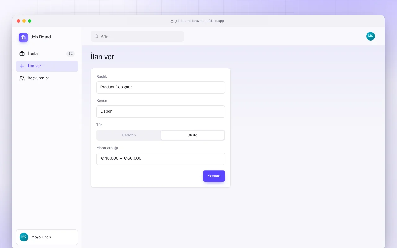 İş İlanları (Laravel): İlan ver ekranı