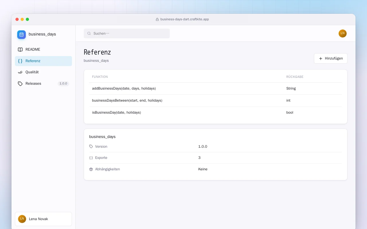 Werktage (Dart): der Bildschirm „Referenz“