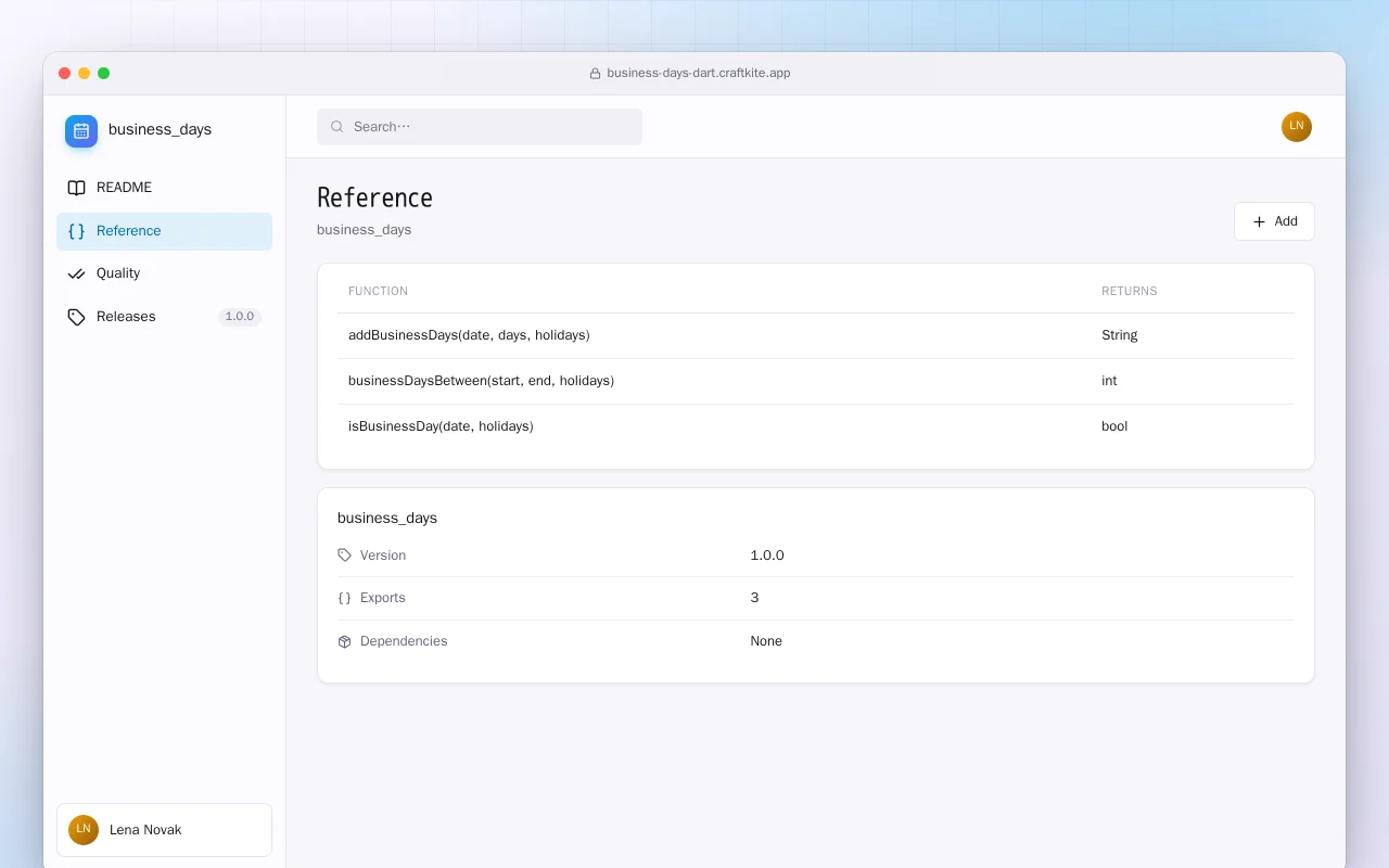Business Days (Dart): the Reference screen
