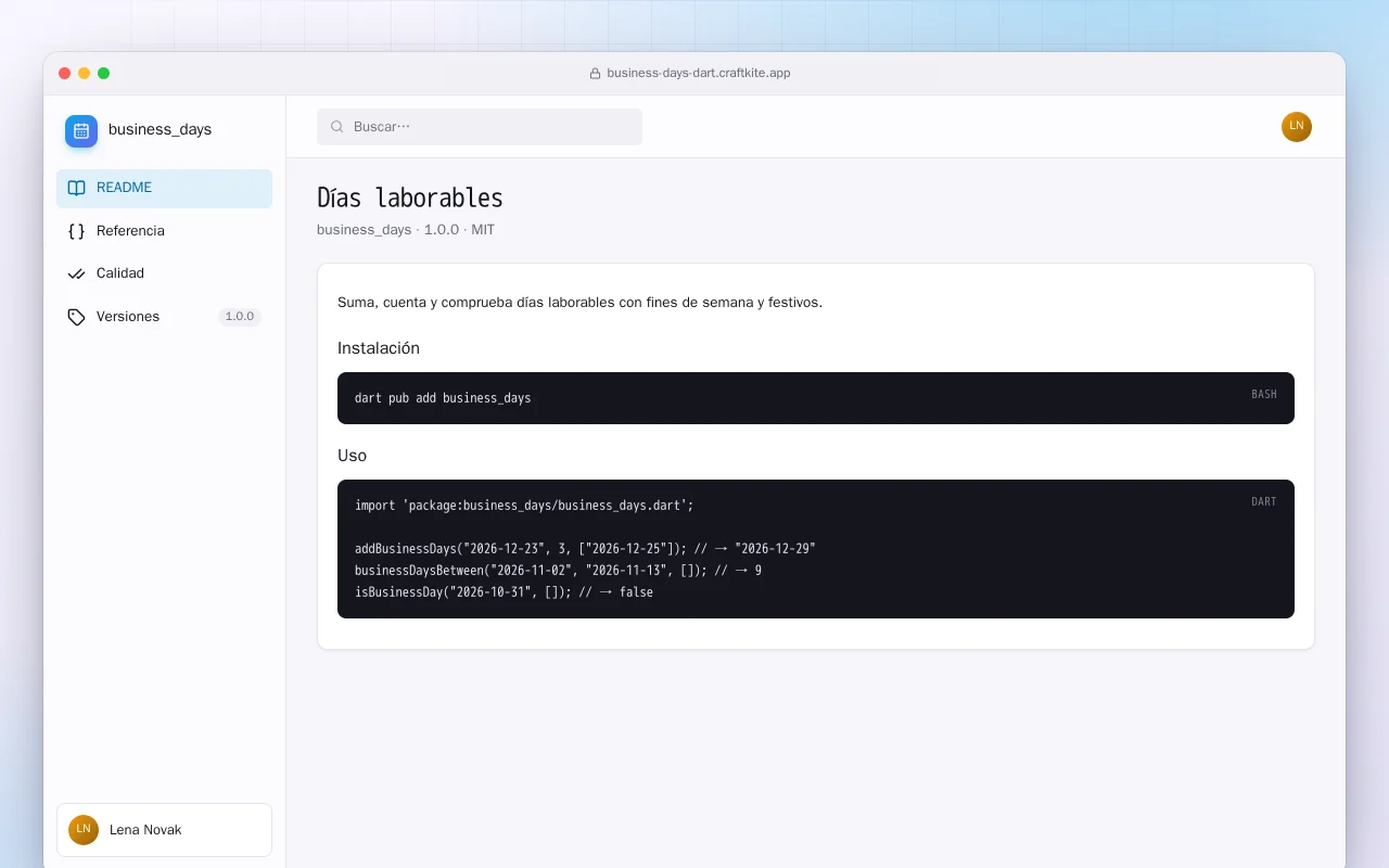 Días laborables (Dart): la pantalla Días laborables
