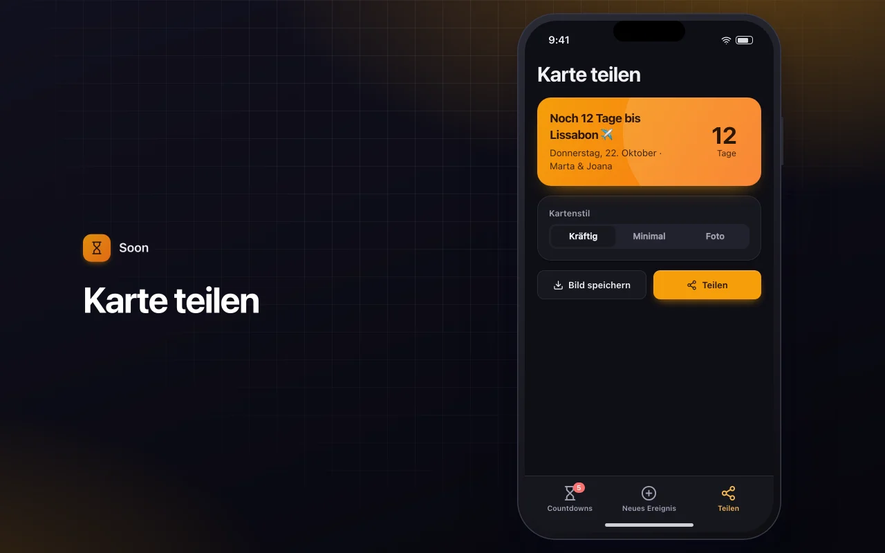 Event-Countdown: der Bildschirm „Karte teilen“