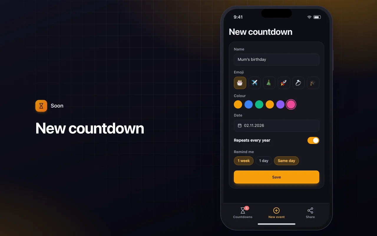 Event countdown: the New countdown screen