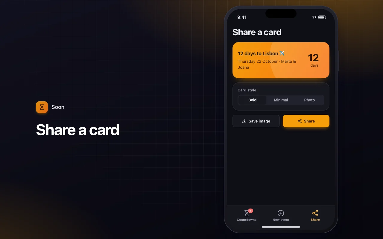 Event countdown: the Share a card screen