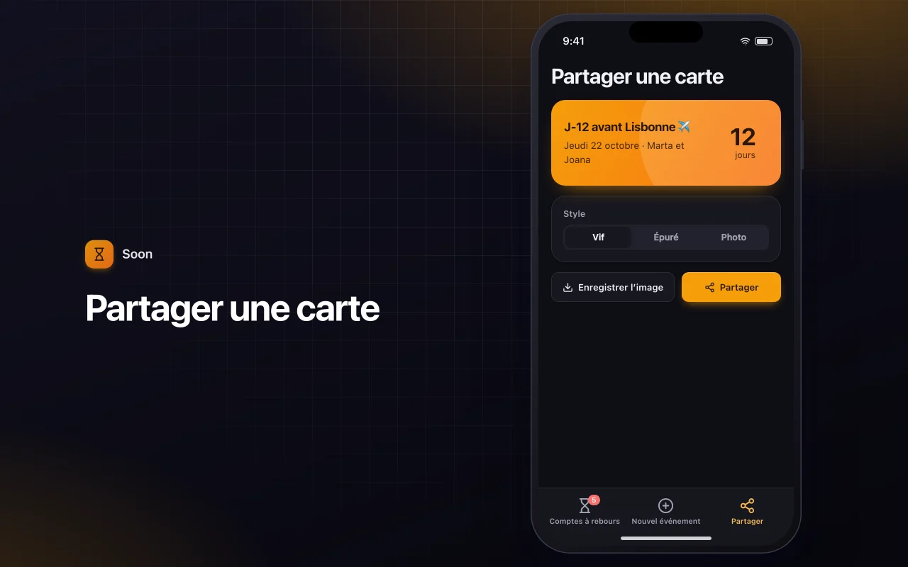 Compte à rebours d’événements : l’écran Partager une carte