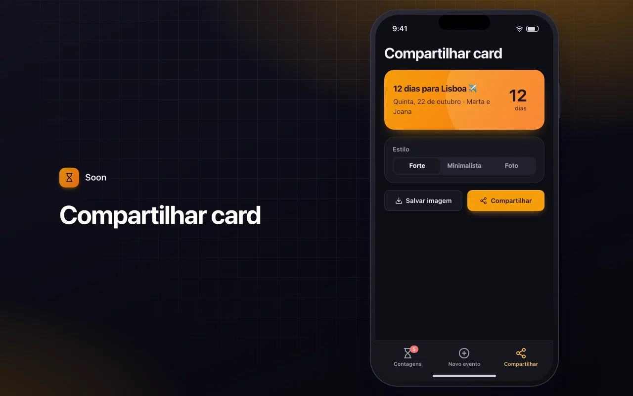 Contagem regressiva de eventos: a tela Compartilhar card