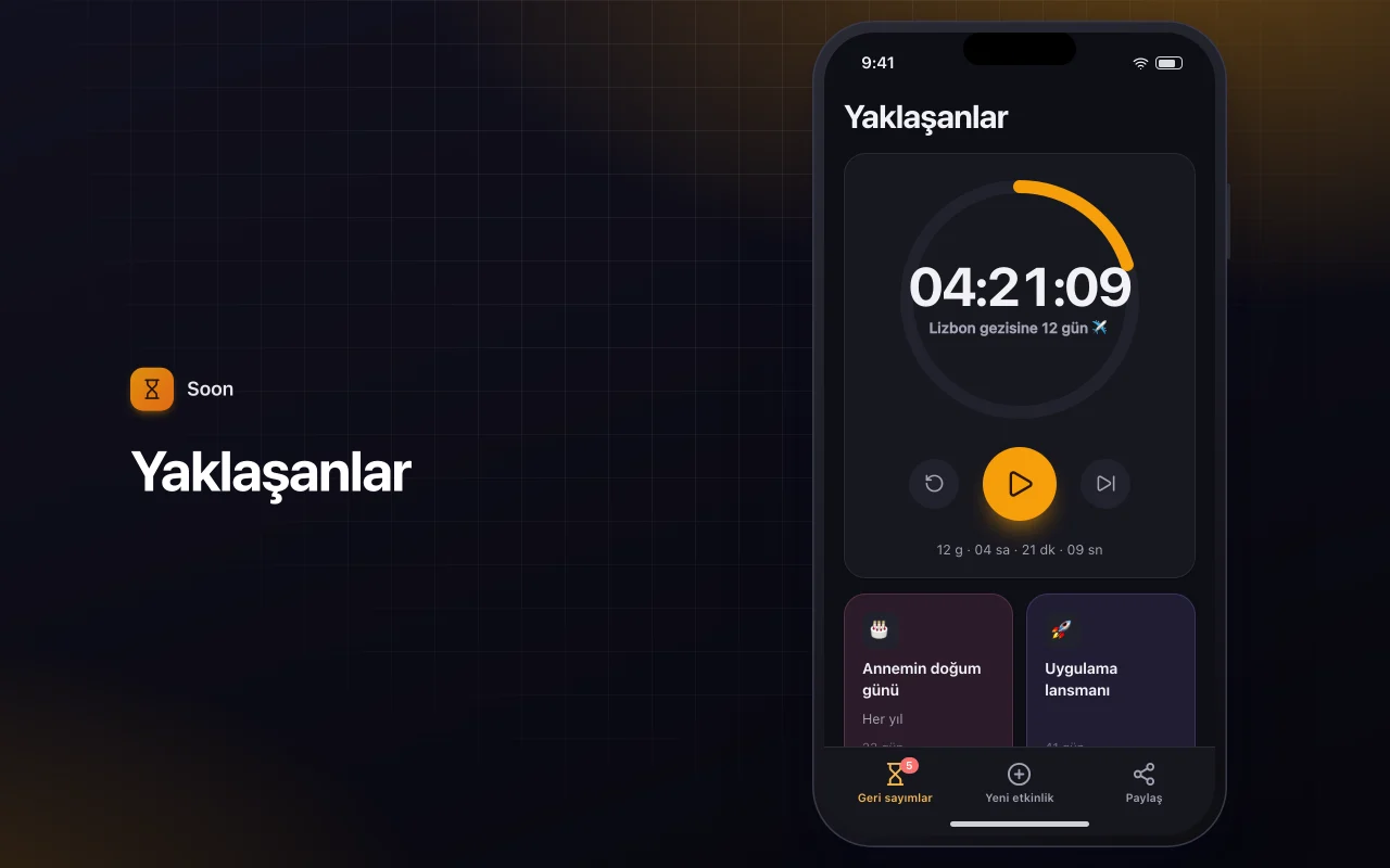 Etkinlik geri sayımı: Yaklaşanlar ekranı