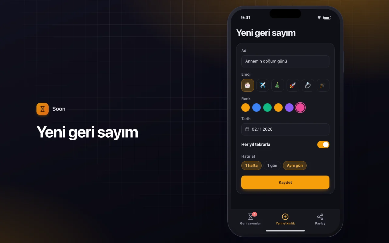 Etkinlik geri sayımı: Yeni geri sayım ekranı