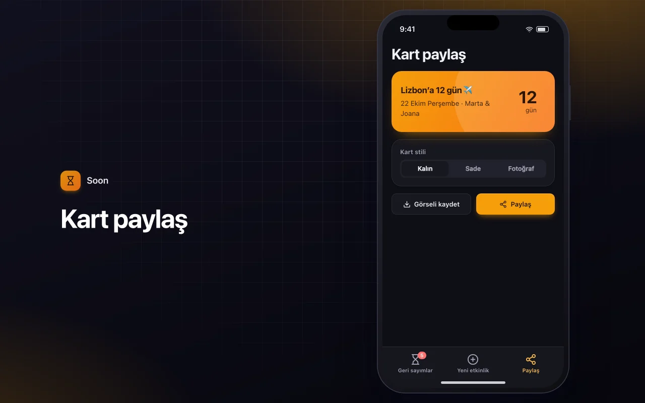 Etkinlik geri sayımı: Kart paylaş ekranı