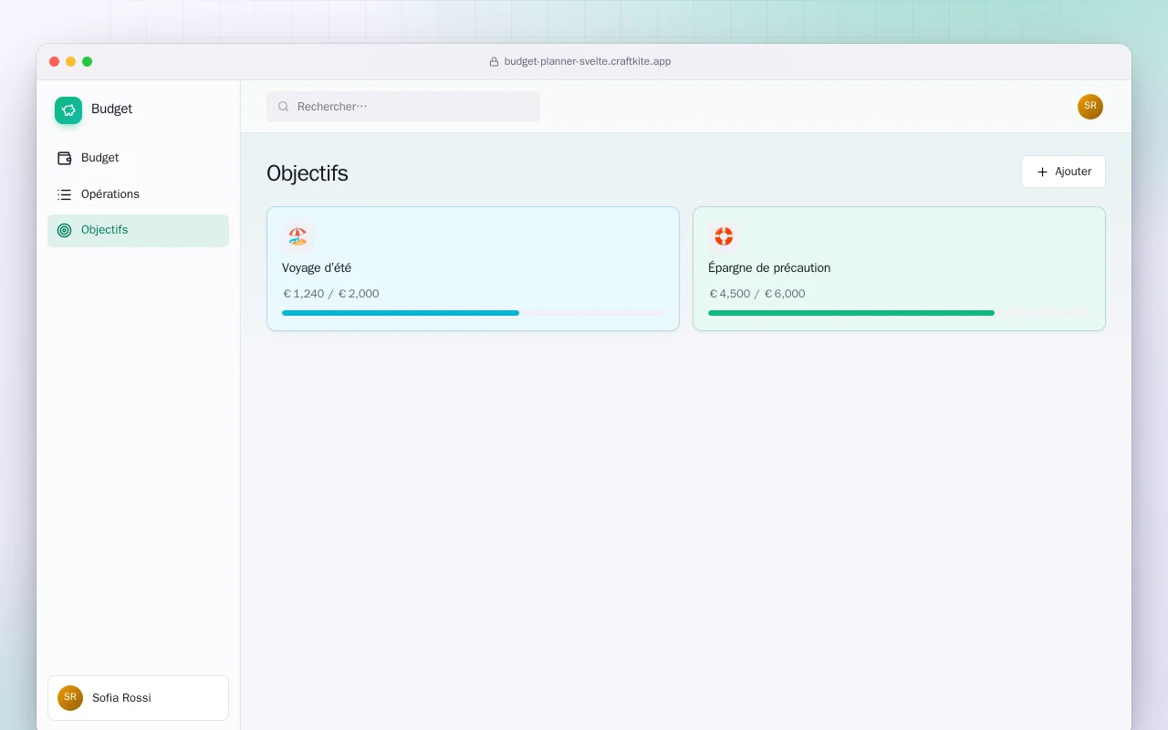 Planificateur de budget (SvelteKit) : l’écran Objectifs