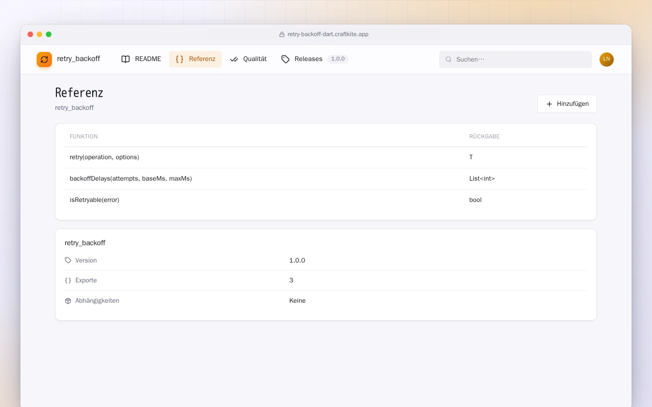 Retry Backoff (Dart): der Bildschirm „Referenz“