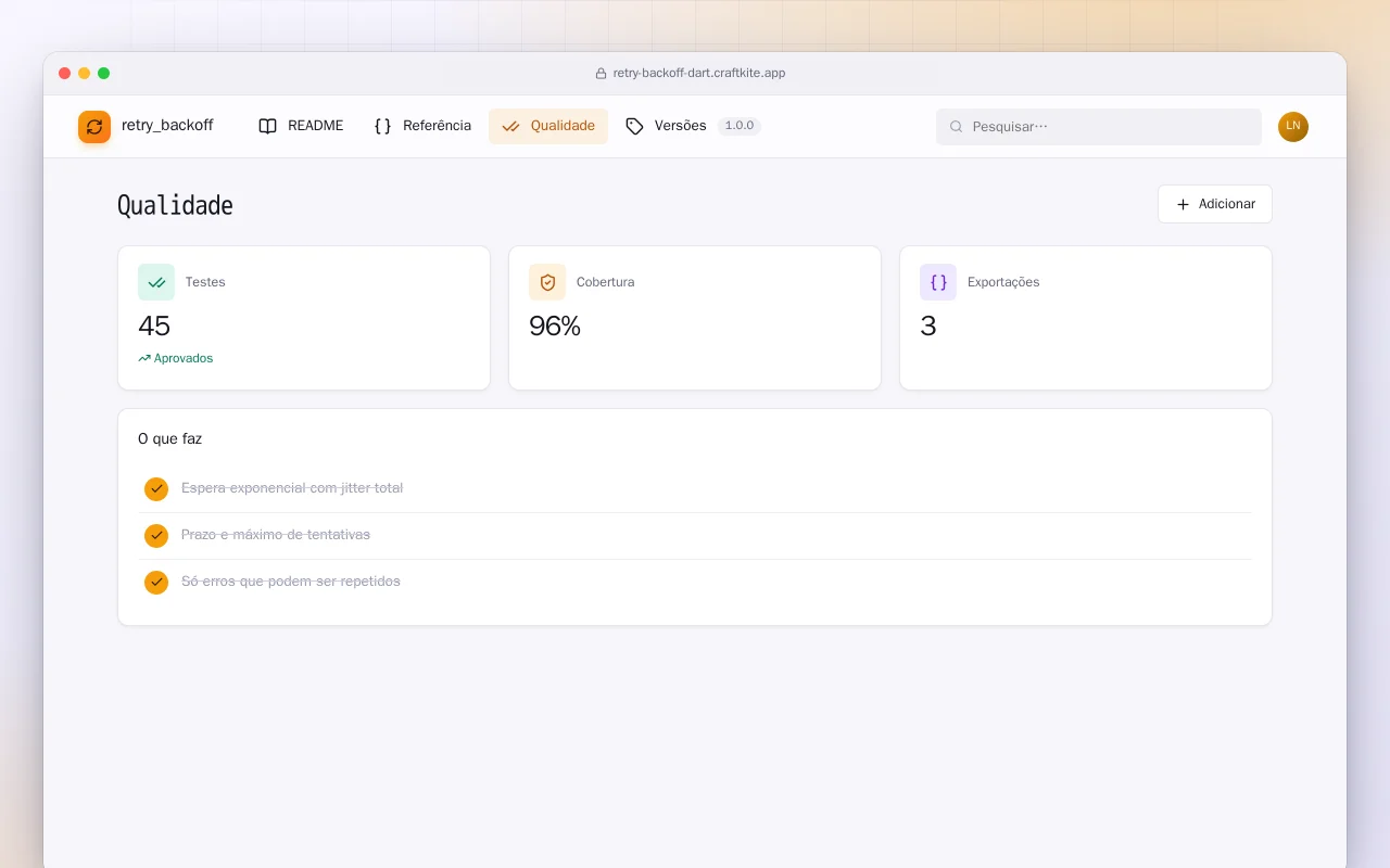 Retry Backoff (Dart): a tela Qualidade