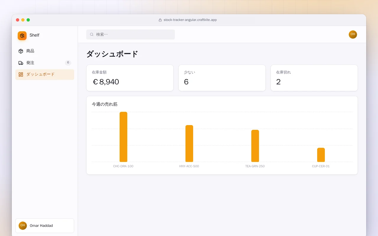 在庫トラッカー（Angular）：ダッシュボード画面