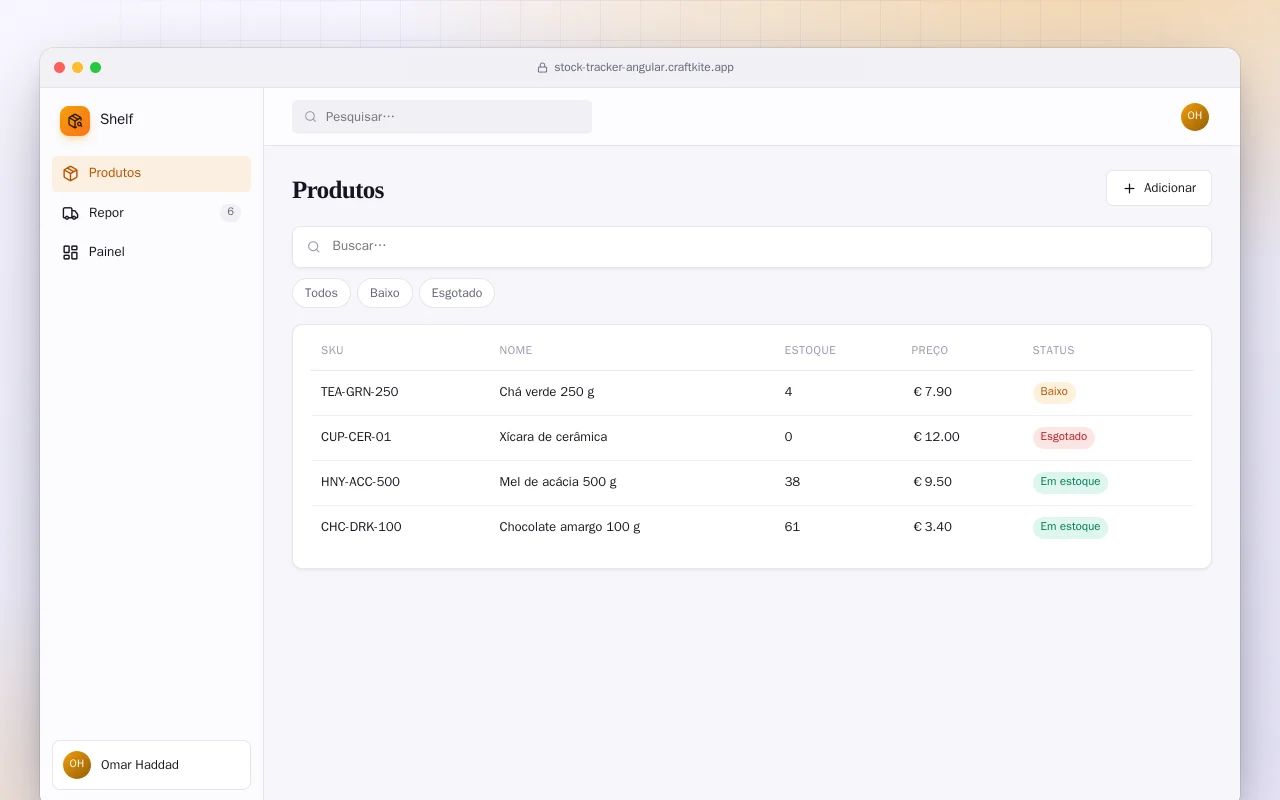 Controle de estoque (Angular): a tela Produtos