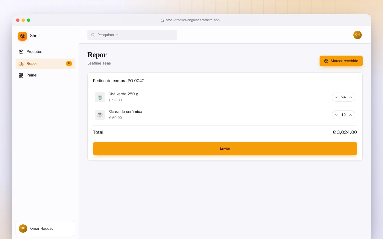 Controle de estoque (Angular): a tela Repor