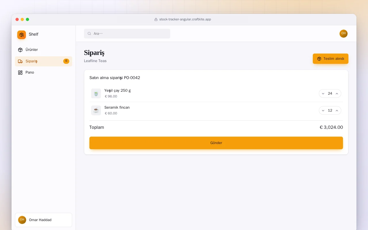 Stok Takibi (Angular): Sipariş ekranı