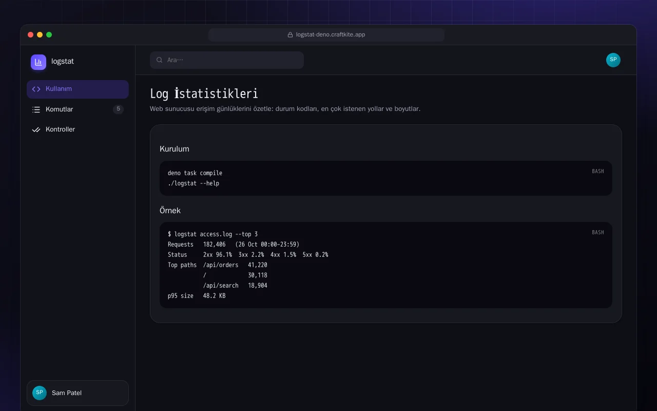 Log İstatistikleri (Deno): Log İstatistikleri ekranı