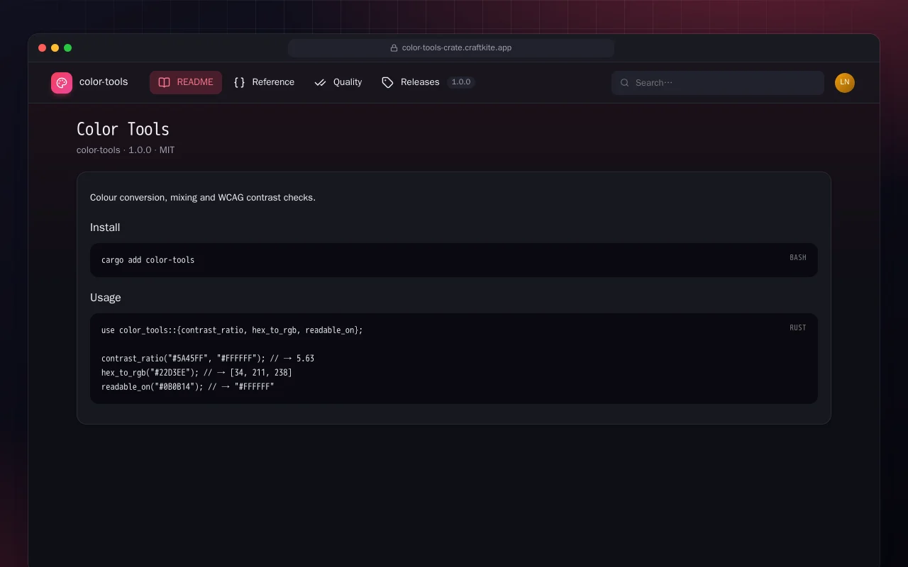 Color Tools (Rust): the Color Tools screen