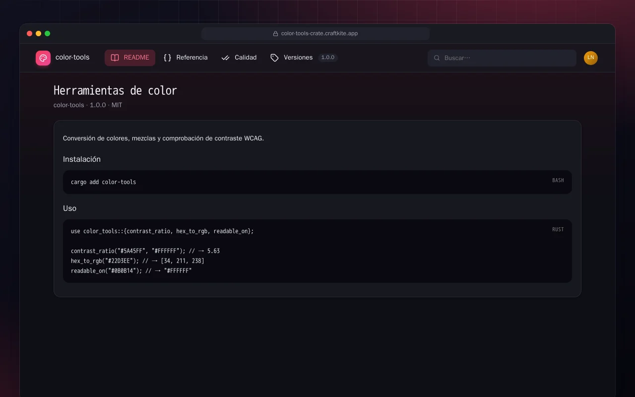 Herramientas de color (Rust): la pantalla Herramientas de color